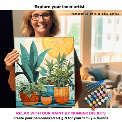 Midcentury Plants PAINT by NUMBERS Diy Kit Adult Boho Minimalist Art Easy Beginner DIY Painting Kit Gift Mom Dad Girlfriend