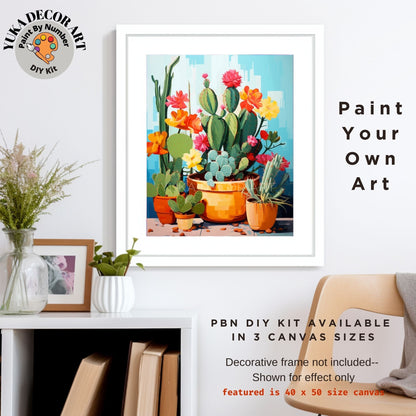 PAINT by NUMBERS Kit for Adults Minimalist Vibrant Cactus Art Easy Beginners Colorful DIY Paint Kit Anniversary Gift Mom Girlfriend Mom Aunt