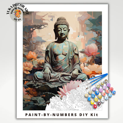 Easy PAINT by NUMBERS Kit For Adults Buddha Statue Pink Lotus Flower DIY Acrylic Paint Kit Zen Meditation Studio Wall Art Home Decor Gift