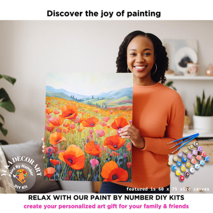 Red Poppies Floral PAINT by NUMBER Kit for Adults  Mountain Flowers Painting Easy Beginners Acrylic Paint DIY Kit Wall Art Decor Gift Mom