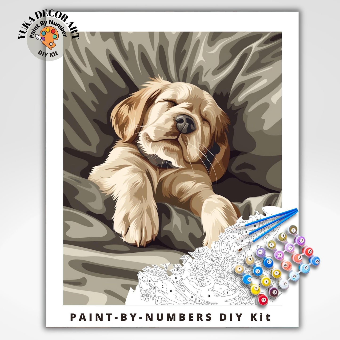 Cute Puppy PAINT by NUMBER Kit Adult Painting DIY Coloring by Numbers Set Easy Beginners Birthday Gift For Kids Holiday Activity Kit