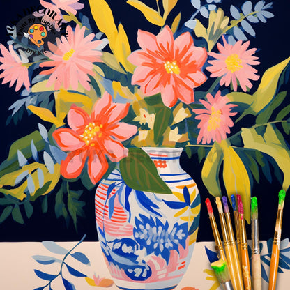 Rustic Floral PAINT by NUMBER Kit Adult DIY by Numbers Easy Beginners Painting Flower Bouquet Vase | Holiday Gift For Mom Aunt Girlfriend