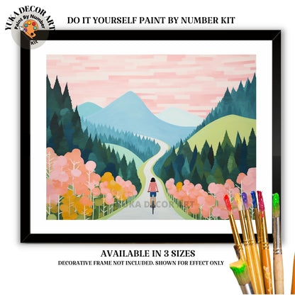 PAINT by NUMBERS Adult Kit Cyclist In Mountain Valley Pastel Landscape Minimalist DIY Art Easy Beginner Painting Birthday Gift Mom Sister