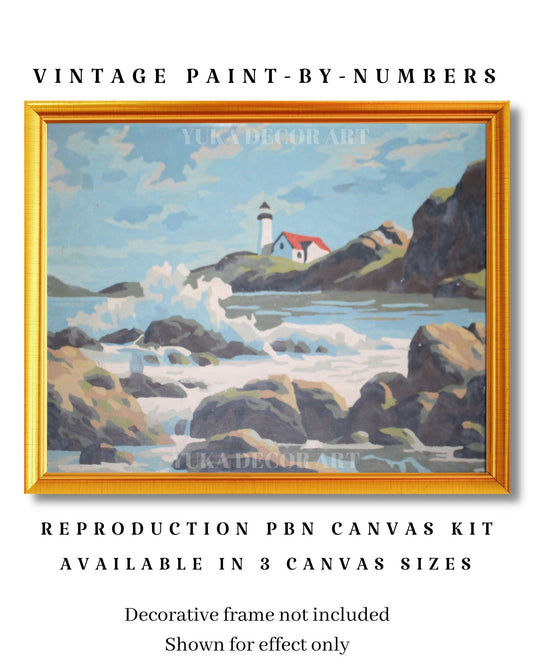 Vintage Style Paint by Numbers Kit for Adults Beginner, Lighthouse On Rocky Seashore , Canvas Painting Kit - Rustic Decor DIY Art Kit