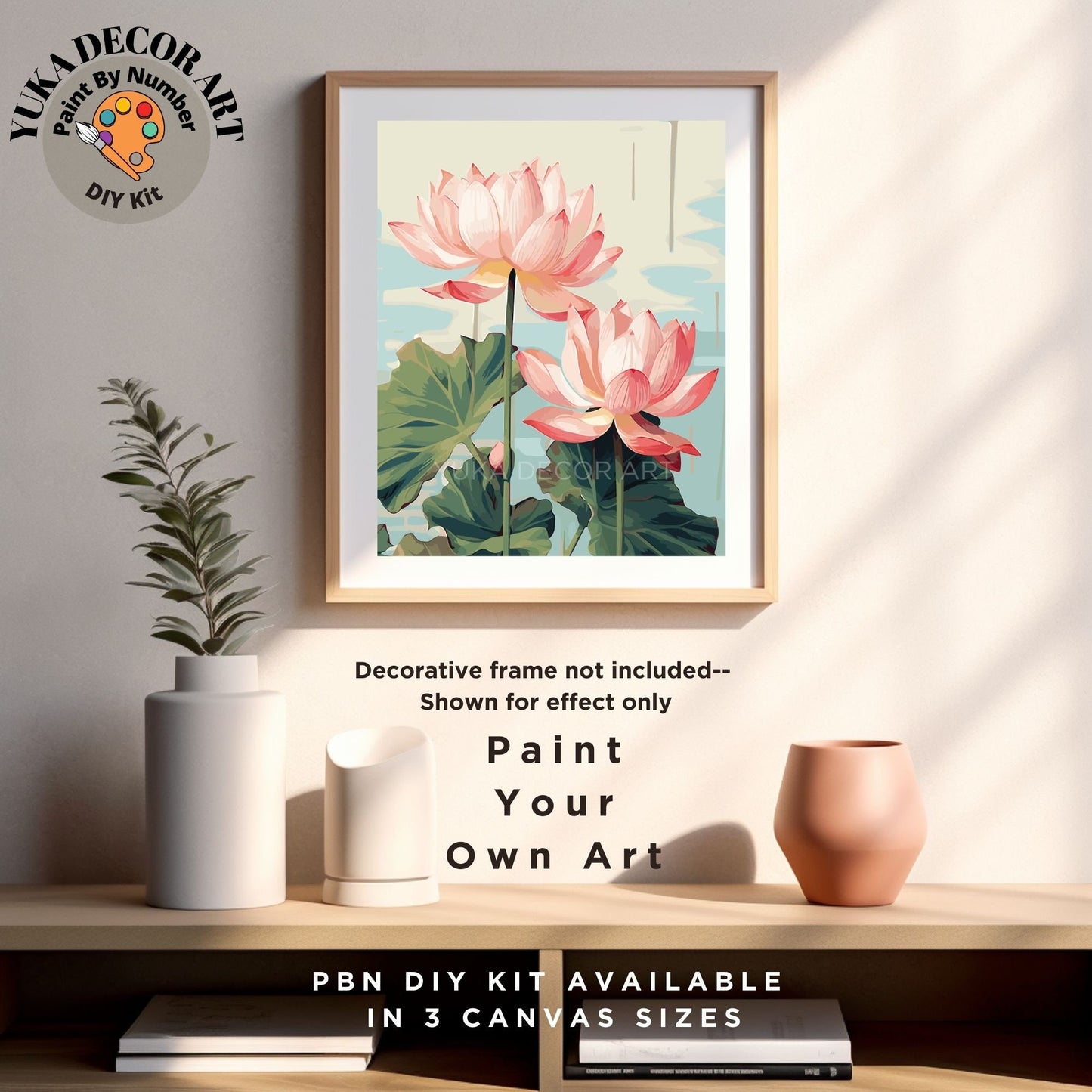 Pink Lilies PAINT by NUMBER Kit for Adults Flowers Lake Garden DIY Painting Floral Easy Beginners Paint Hobby Kit Wall Art