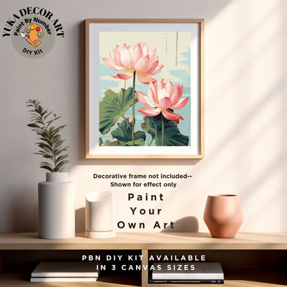 Pink Lilies PAINT by NUMBER Kit for Adults Flowers Lake Garden DIY Painting Floral Easy Beginners Paint Hobby Kit Wall Art