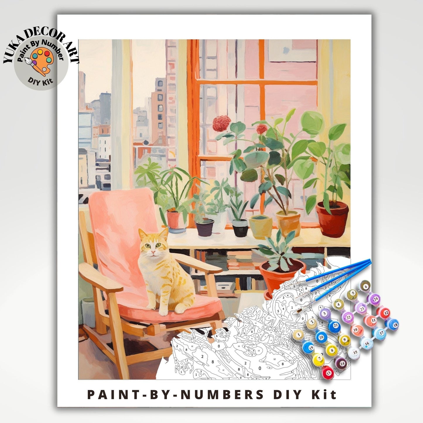 Golden Cat PAINT by NUMBERS DIY Kit Adult Minimalist Art Indoor Plants Urban Home Decor Easy Beginner Painting Bday Custom Gift Girlfriend