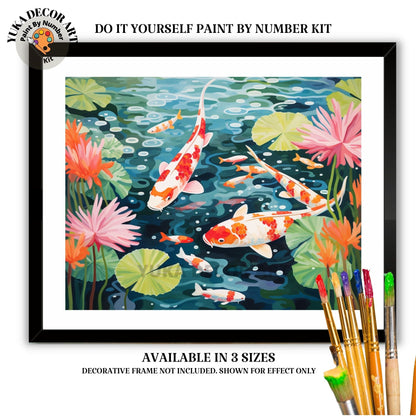Koi Fish PAINT by NUMBER Kit Adult Asian Tropical Plants Water Pond Minimalist  Art Easy Beginner Painting DIY Kit Gift for Girlfriend Mom