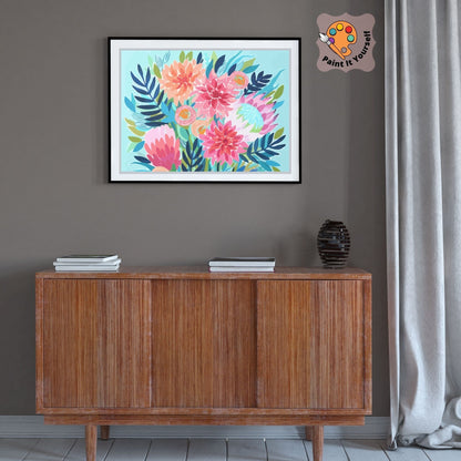 Abstract Flowers PAINT by NUMBER Kit for Adults ,Garden Bouquet Plants,Easy DIY Beginners Acrylic Paint Kit ,Living Bedroom Wall Art Decor