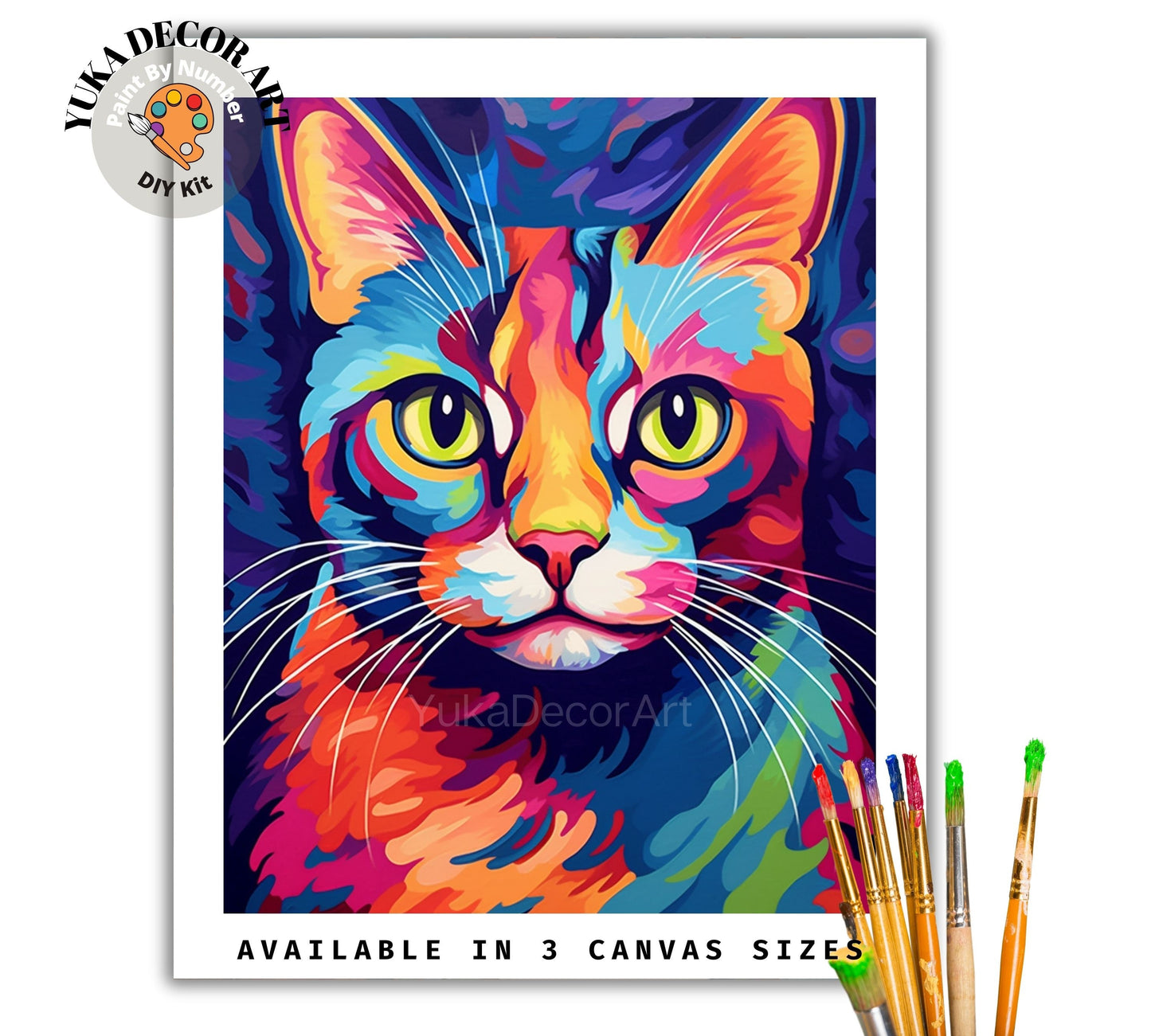 Modern PAINT by NUMBER Kit Adult , Cat in Window , Multicolor Cat Illustration Poster, DIY Beginners Paint Kit , Wall Decor , Sip & Paint