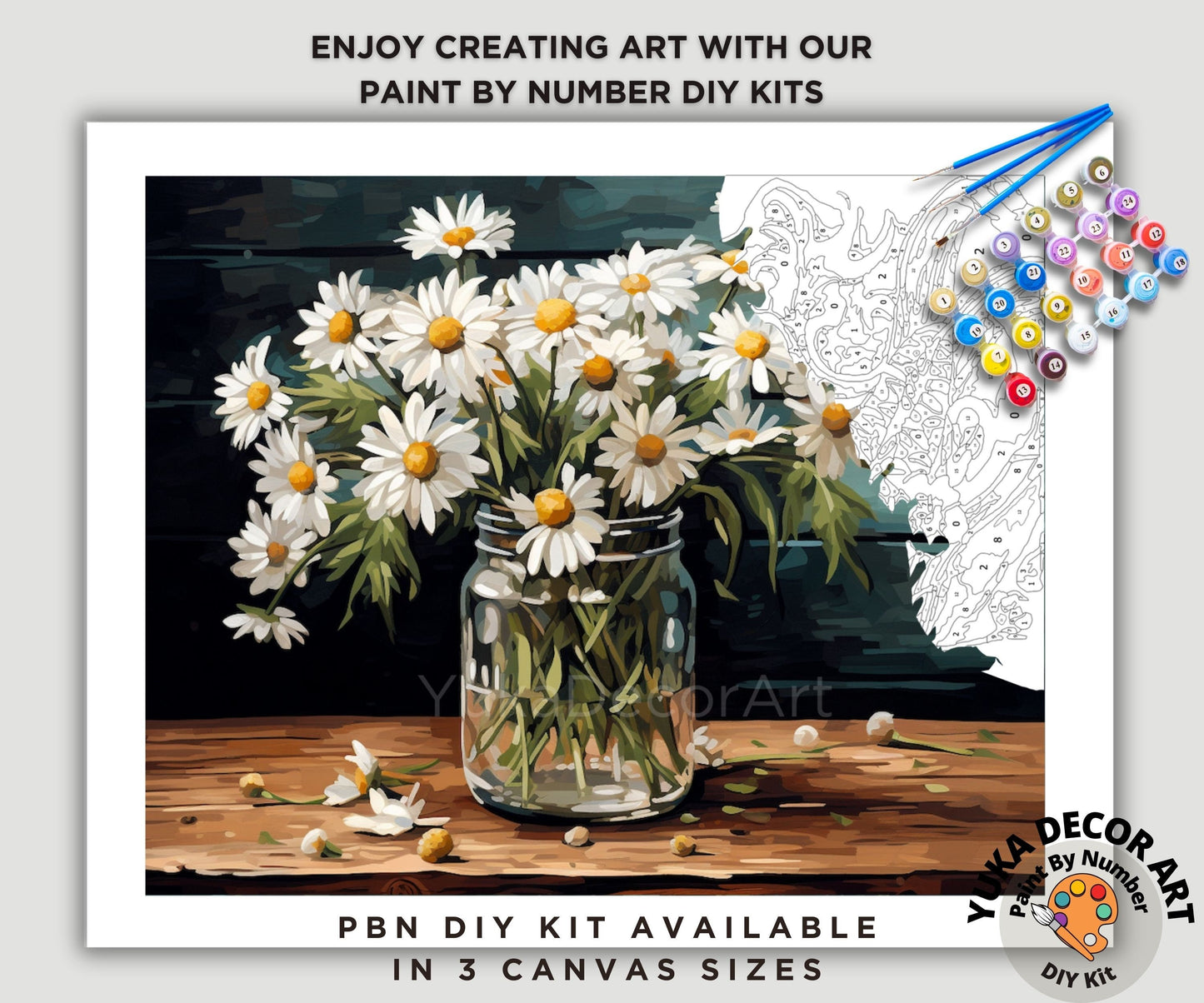 PAINT by NUMBER Kit for Adults White Daisies Flowers Still Life Easy Beginner Acrylic Paint DIY Wall Art Birthday Gift for Mom Girlfriend