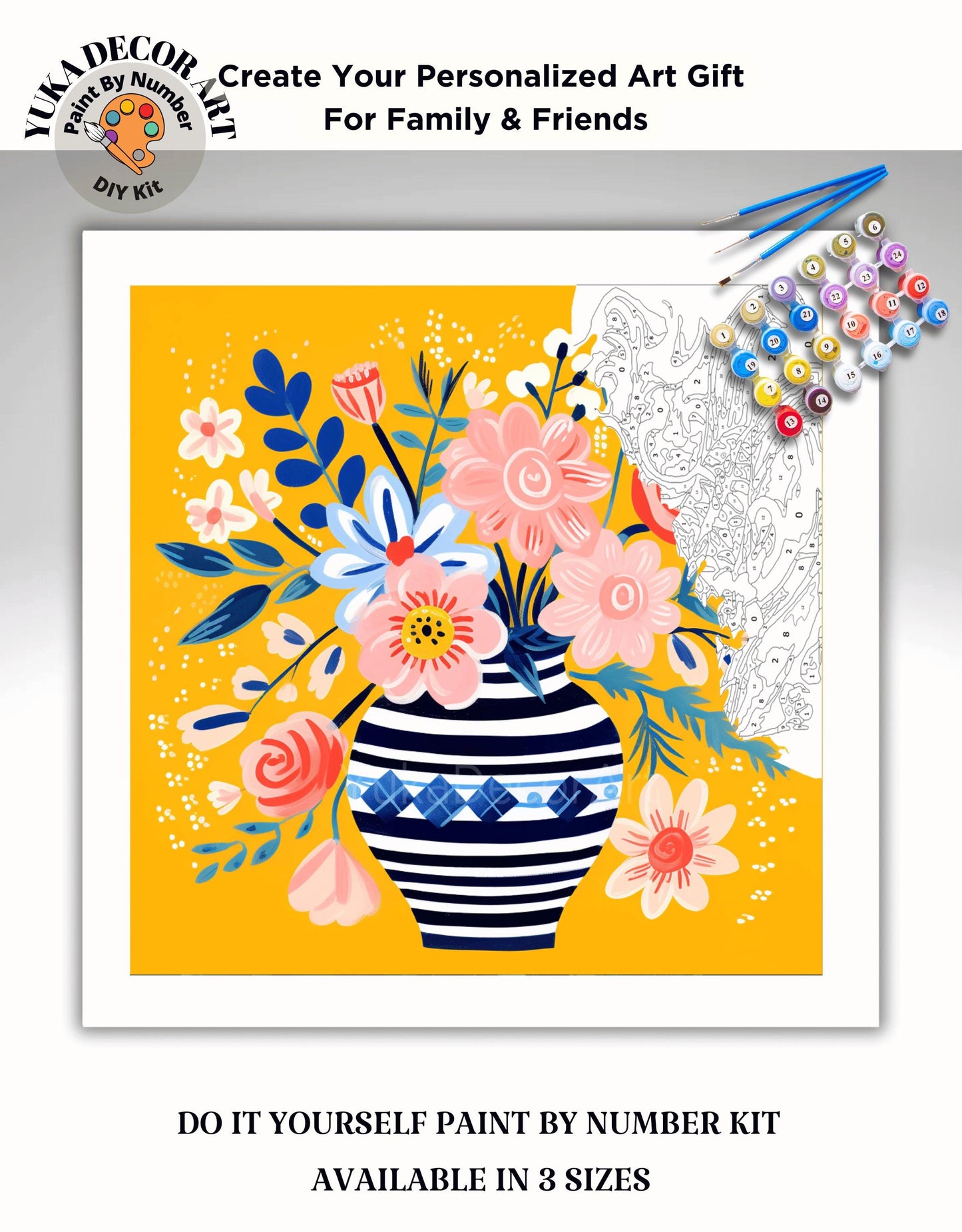 Vintage Flowers PAINT by NUMBER Kit Adult, Flowers Vase Still life Art ,Easy Beginner Acrylic Diy Painting | Gift for Wife Girlfriend Mom