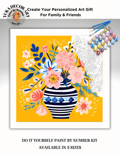 Vintage Flowers PAINT by NUMBER Kit Adult, Flowers Vase Still life Art ,Easy Beginner Acrylic Diy Painting | Gift for Wife Girlfriend Mom