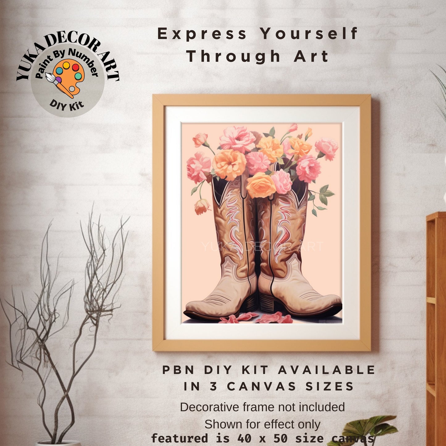 Cowboy Boots and Flowers PAINT by NUMBER Kit Maximalist Art Adult Painting DIY Numbers Set Easy Beginners Birthday Gift For GirlFriend Mom