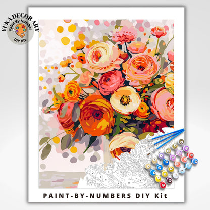 Flowers Paint by Number Kit Adult Peach Orange Floral Painting Easy Beginner Paint Kit Anniversary Gift For Girlfriend Bday Home Decor Gift