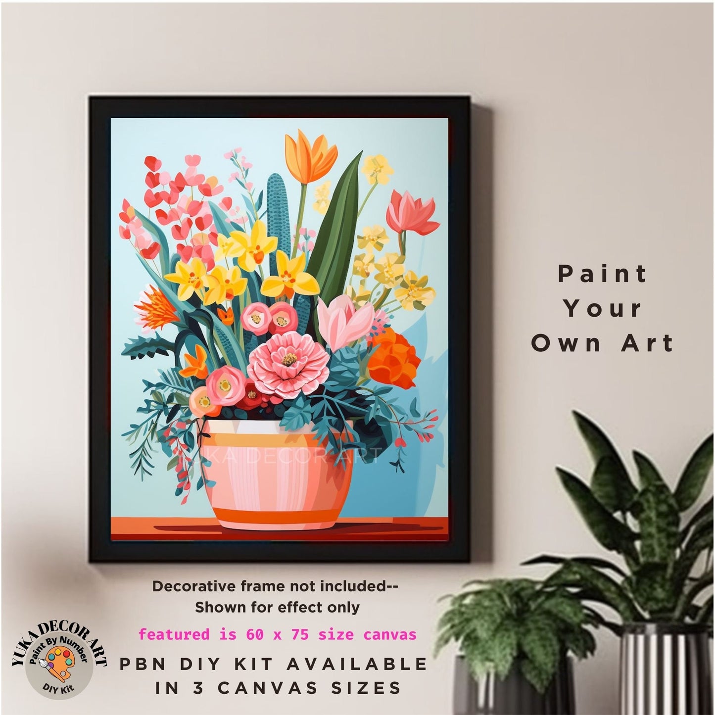 PAINT by NUMBERS Kit for Adults Minimalist Flowers Vibrant Art Easy Beginners Colorful Paint DIY Kit Anniversary Mom Gift | Code: