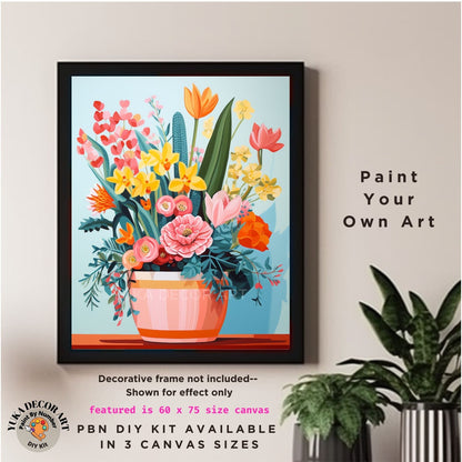 PAINT by NUMBERS Kit for Adults Minimalist Flowers Vibrant Art Easy Beginners Colorful Paint DIY Kit Anniversary Mom Gift | Code: