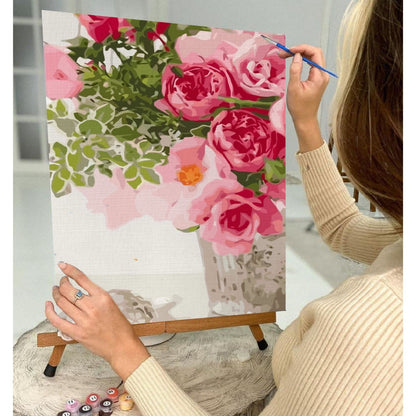 Pink Roses Paint by Number Kit Adult, Flowers Still Life Painting,Easy Beginner Acrylic Paint Kit, Gift For Mom, Home Decor Gift