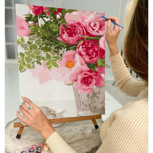 Pink Roses Paint by Number Kit Adult, Flowers Still Life Painting,Easy Beginner Acrylic Paint Kit, Gift For Mom, Home Decor Gift