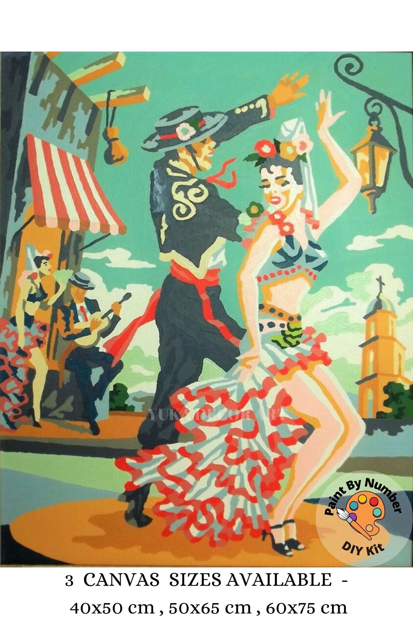 Vintage Paint By Number Set of 2,Flamenco  Dancer Couple, Gift for Mom Grandmom, Vintage Wall Art