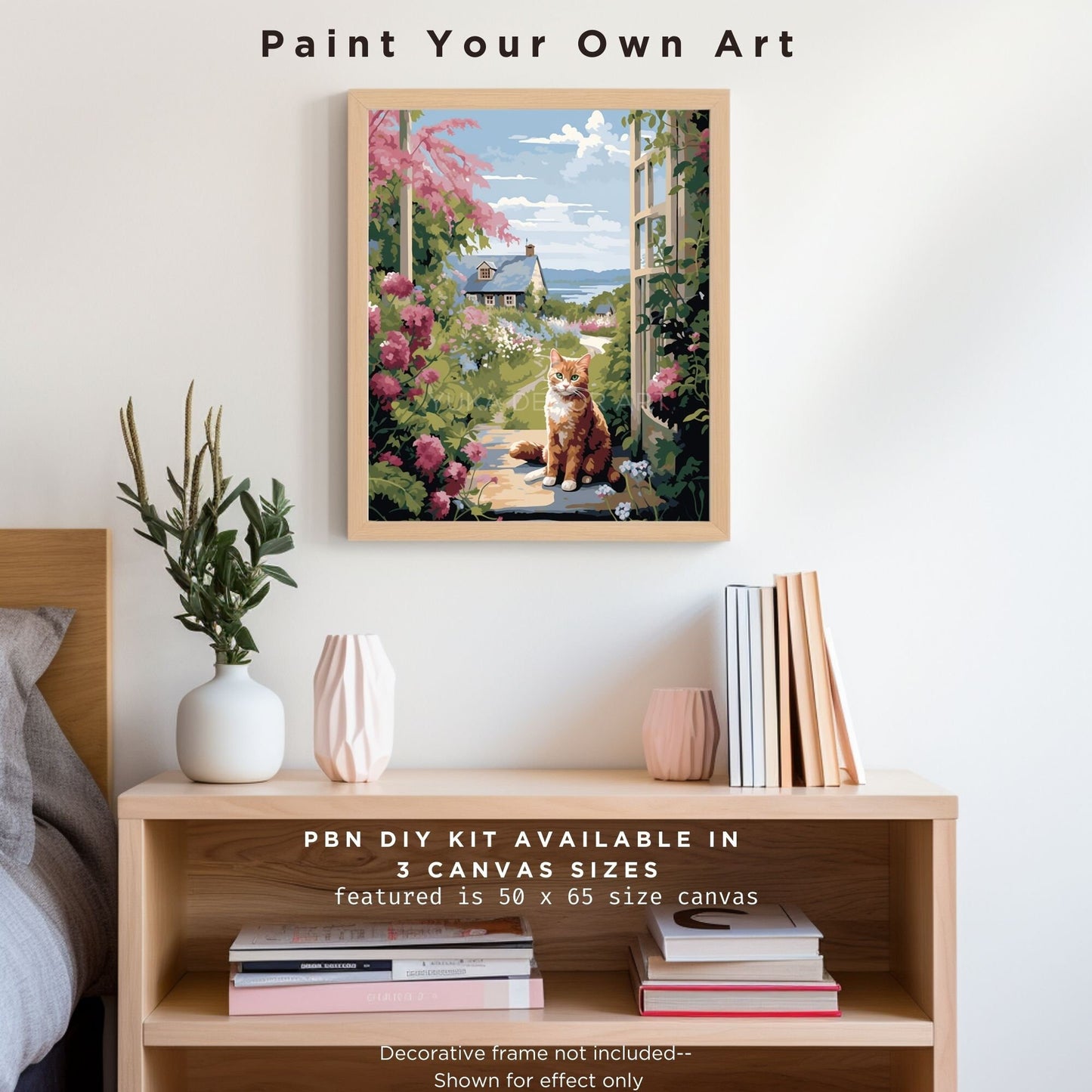 PAINT by NUMBERS Kit Adults Cat In The Flower Garden Easy Beginners Pastel Colors DIY Paint Kit Anniversary Gift For Mom