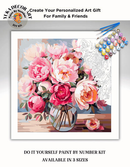 Peonies Flowers In Vase PAINT by NUMBER Kit Adults Still Life Vintage Style Painting Easy Beginners Diy Art Housewarming Gift Mom Sister