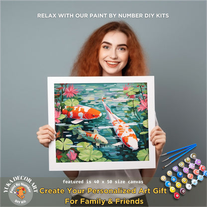 Koifish PAINT by NUMBER Kit Adult Asian Tropical Plants Fish Pond Minimalist Art Easy Beginner Oil Painting DIY Kit Gift For Girlfriend Mom