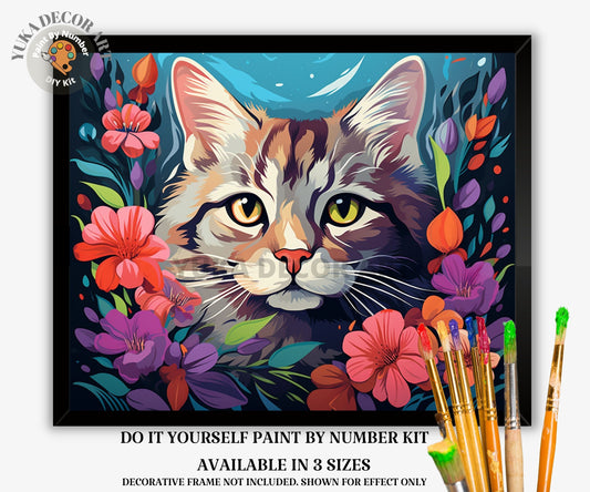 Cat PAINT by NUMBER Kit Adult DIY Art Orange Vibrant Floral Easy Beginner Acrylic Painting Birthday Housewarming Custom Gift For Kids Teens