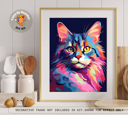 Modern PAINT by NUMBER Kit Adult , Cat in Window , Multicolor Cat Illustration Poster, DIY Beginners Paint Kit , Wall Decor , Sip & Paint