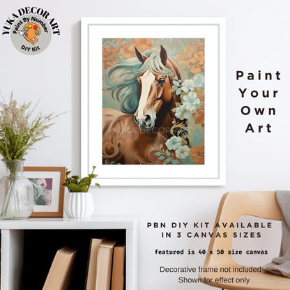 Boho Flowers Horse PAINT by NUMBER Kit Adult Free Wild Horse Easy Beginner Acrylic Painting DIY Kit | Grandpa Dad Art Gift