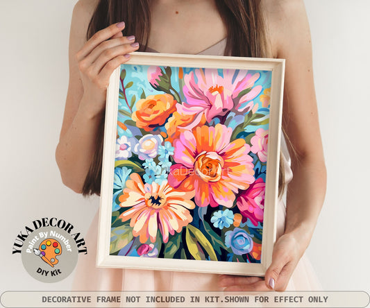 Colourful Floral PAINT by NUMBER Kit for Adults Garden Flowers DIY Painting Easy Beginners Kit Wall Art Gift For Mom Girlfriend Wife Grandma