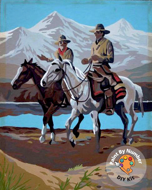 Cowboy Vintage PAINT by NUMBER Kit Adult, Horse Rider In Desert Art , Easy Beginner Acrylic Painting DIY Kit,Vintage Diy Decor Gift