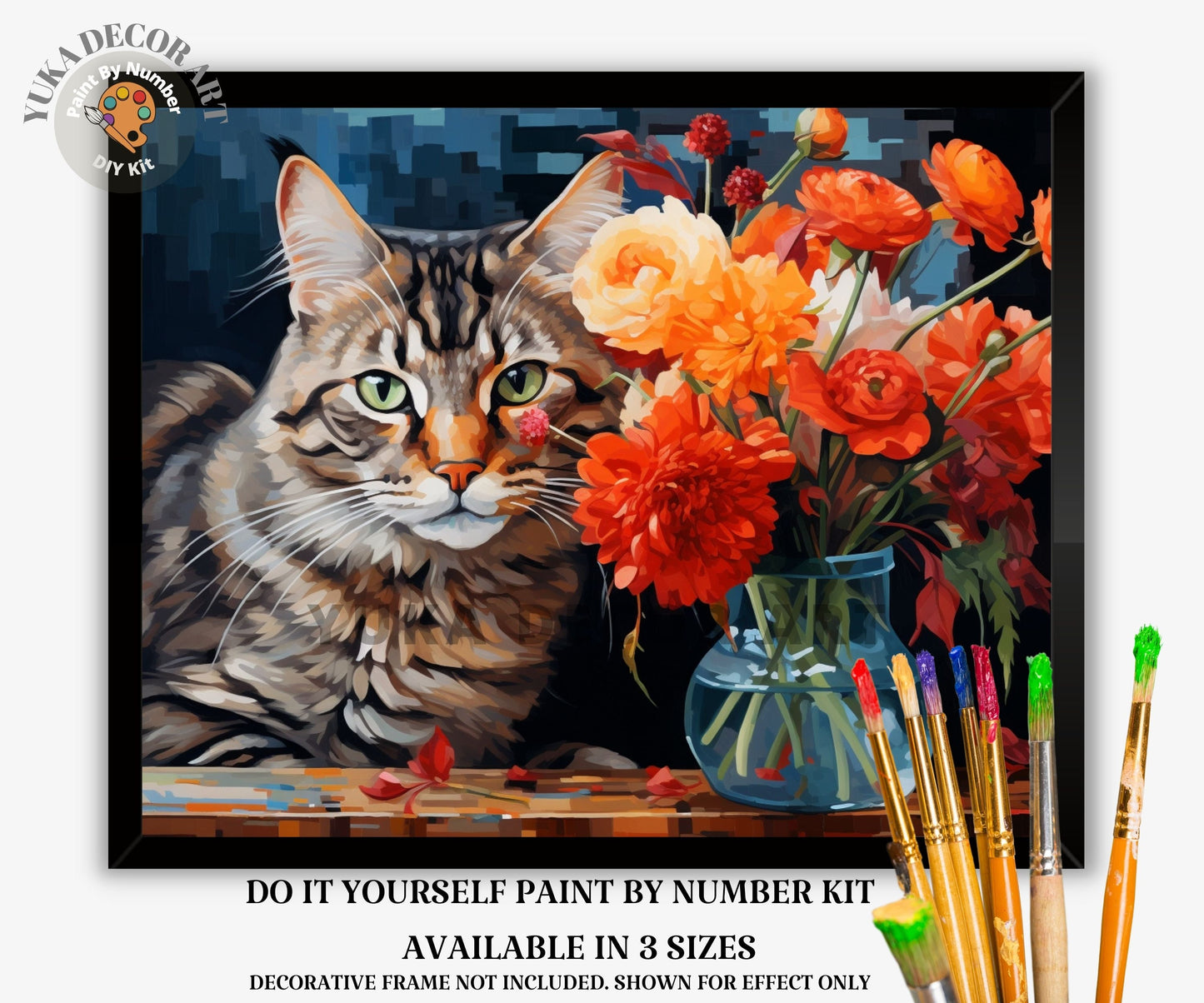 Cat PAINT by NUMBER Kit Adult DIY Art Orange Vibrant Flowers Easy Beginner Acrylic Painting Birthday Housewarming Custom Gift For Grandmom