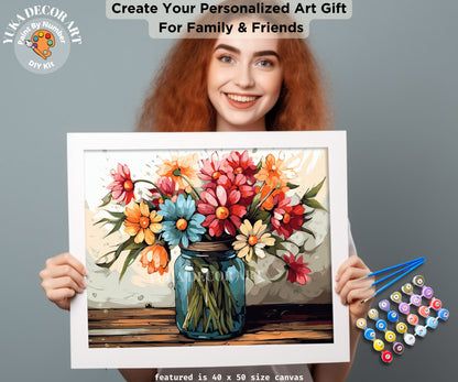 Floral PAINT by NUMBERS Kit Adults Farmhouse Rustic Decor DIY Painting Easy Beginners Canvas Kit Wall Art Mother's Day Gift Girlfriend