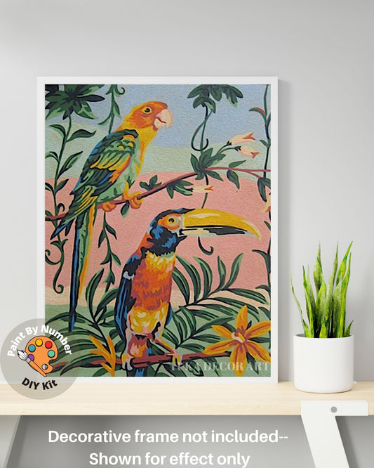 Macaw Parrot Birds PAINT by NUMBER Kit | Vintage Style Adult DIY Painting Kit , Easy Beginner Oil Painting,Vintage Home Decor Gift