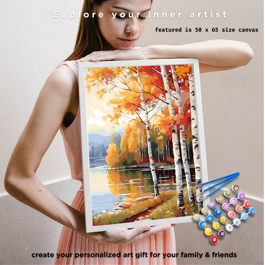 Autumn Landscape PAINT by NUMBER Kit Adult Painting DIY by Numbers Woodland Vintage Style Wall Art Decor Birthday Gift For Mom Girlfriend