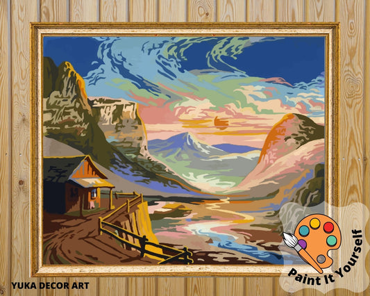 Desert Landscape PAINT by NUMBER Kit for Adult , DIY Nature Vintage Style Art , Easy Beginner Acrylic Painting Kit,Vintage Decor Gift