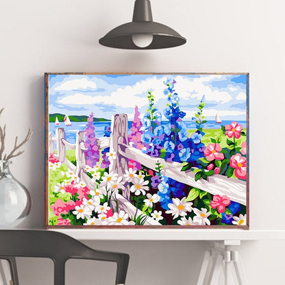 Paint by Numbers Kit for Kids Beginner,DIY Art Kit, Pink Violet Flowers Daisies Garden  Landscape, Adults Acrylic Painting Kit  - Home Decor