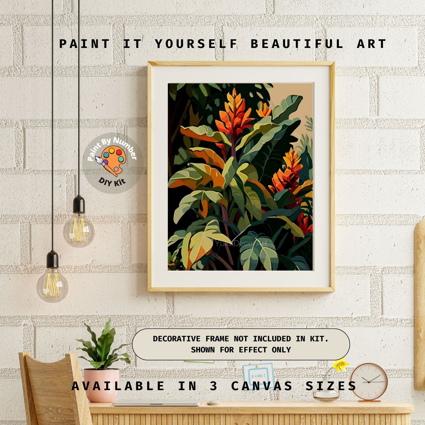PAINT by NUMBER Kit  Adults ,Tropical Leaves ,Abstract Garden Plants Art ,Easy DIY Beginners Acrylic Paint Kit ,Living Bedroom Wall Art Gift