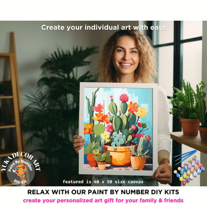 PAINT by NUMBERS Kit for Adults Minimalist Vibrant Cactus Art Easy Beginners Colorful DIY Paint Kit Anniversary Gift Mom Girlfriend Mom Aunt
