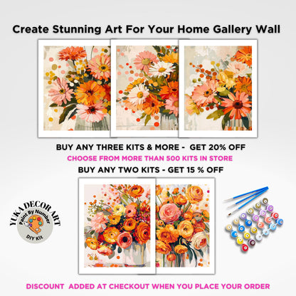 Peach Orange Flowers Paint by Numbers Kit Adult Flower Painting Easy Beginner Paint Kit Anniversary Gift For Girlfriend Bday Home Decor Gift