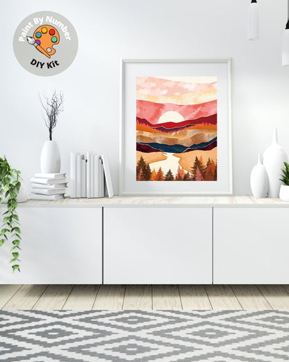 Paint by Numbers DIY  Kit for Adults | Modern Art,Sunrise Mountain,Abstract Landscape | Easy Beginner's Acrylic Painting |Wall Art Gift