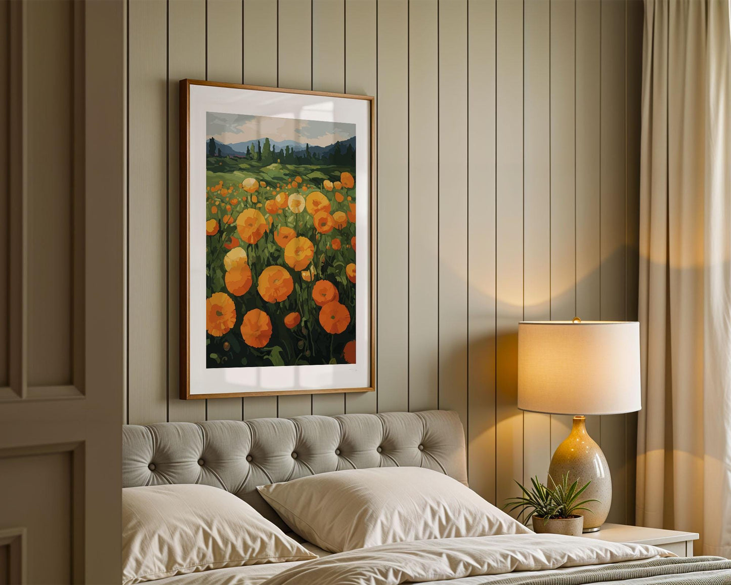 PAINT by NUMBER Kit  Adult Landscape Valley Orange Yellow Poppy Flowers Colourful Art Easy Beginner Acrylic Painting DIY Kit Mom Dad Gift