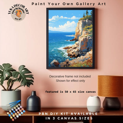 Seascape PAINT by NUMBER for Adult Kit , Rocky Scenic Coastal Art Easy Beginner Acrylic Painting DIY Kit Art Gift For Mom