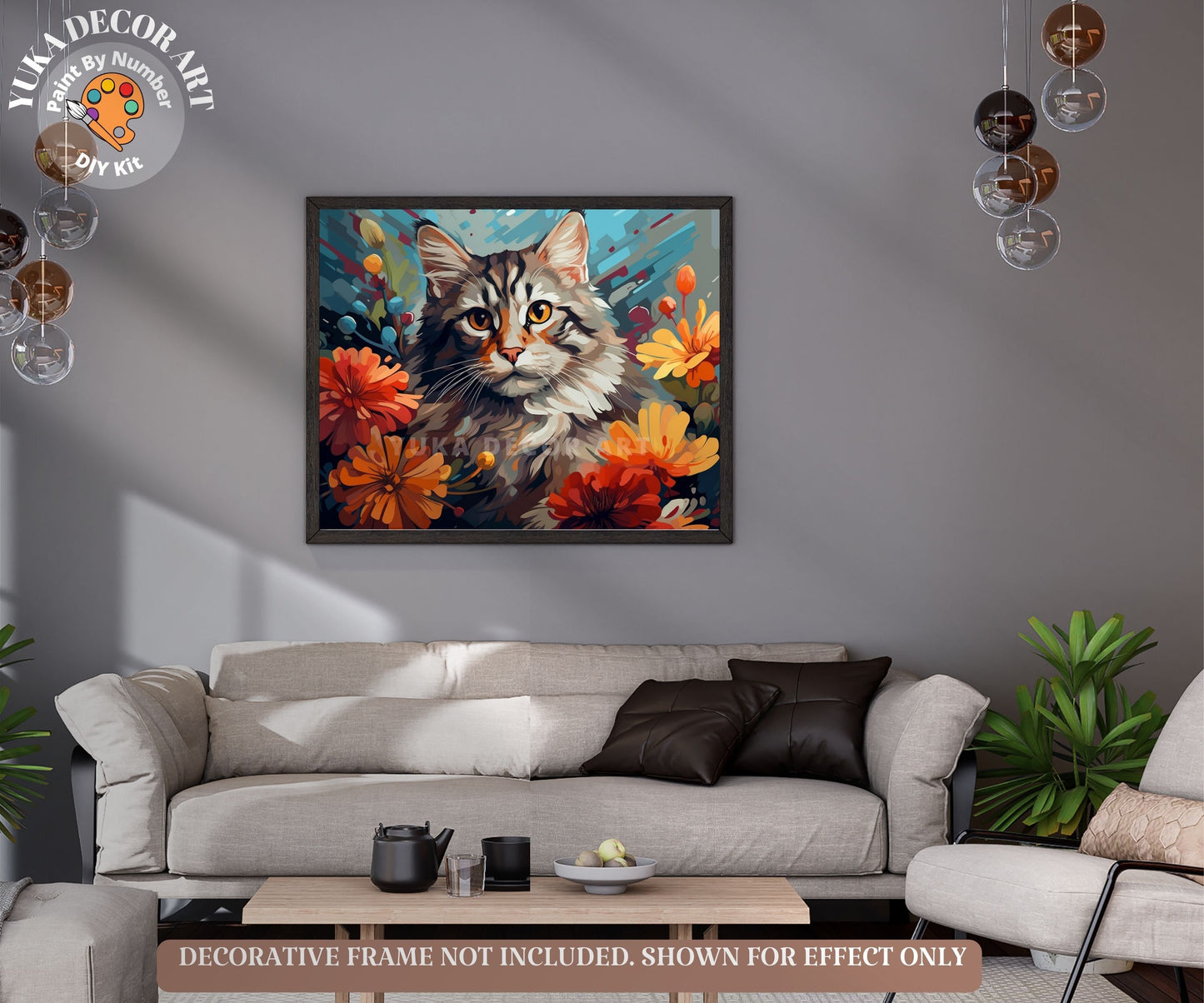 Cat PAINT by NUMBER Kit Adult DIY Art Orange Vibrant Floral Easy Beginner Acrylic Painting Birthday Housewarming Custom Gift For Kids Teens