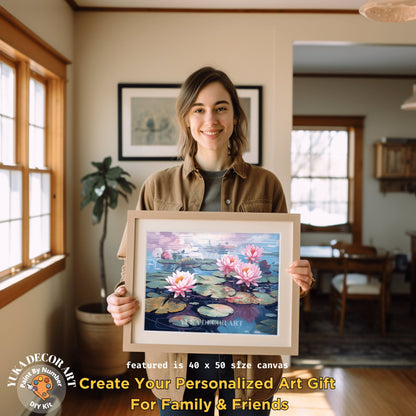 Pink Lilies PAINT by NUMBER Kit Adult Tropical Flowers Plants Pond l Minimalist Art Easy Beginner Painting DIY Kit Gift