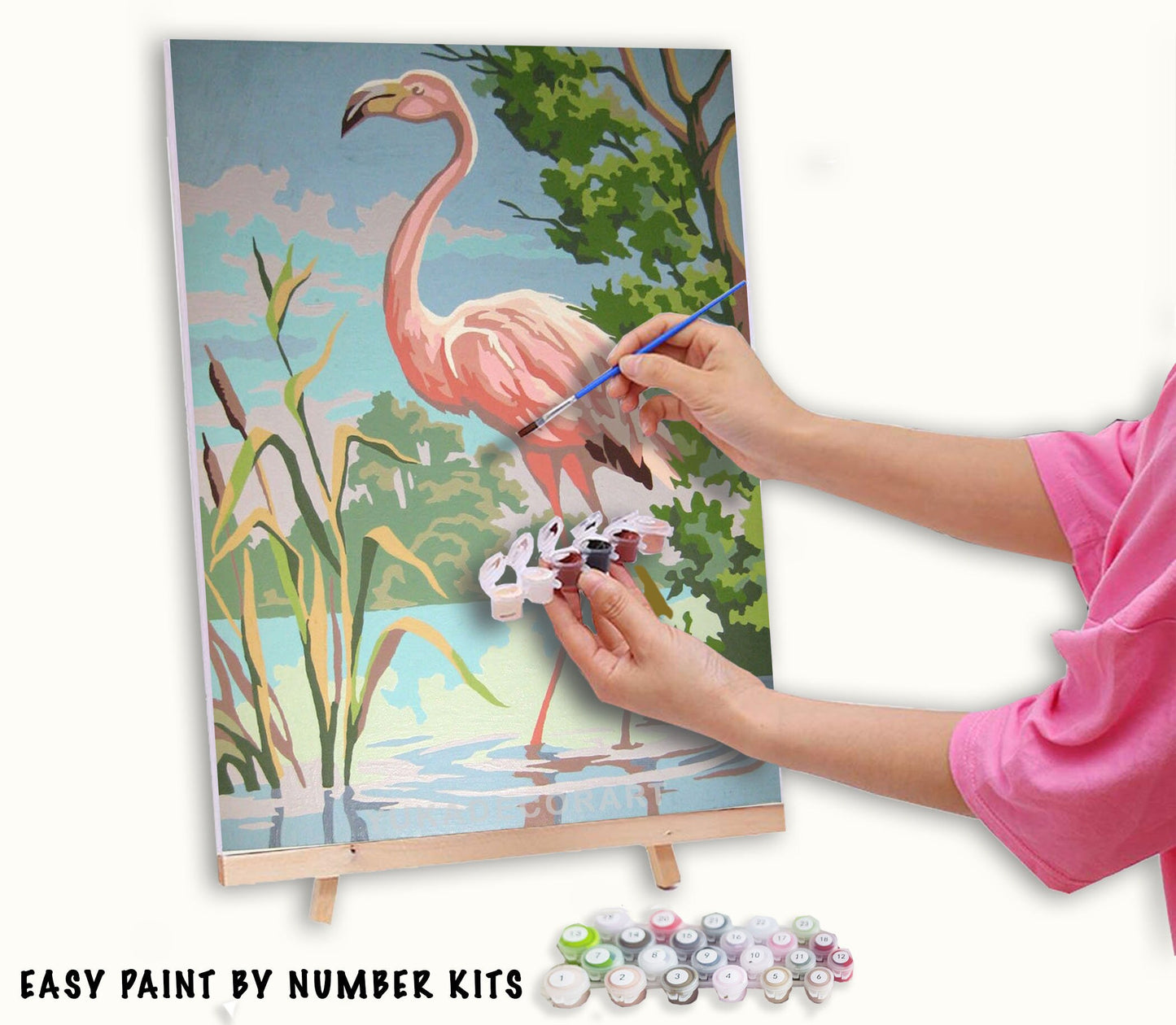 Vintage PAINT by NUMBER Kit Adult , Pink Flamingo Bird, DIY Vintage 1960s Style Paint Kit ,  Beginner Acrylic Canvas Painting Kit