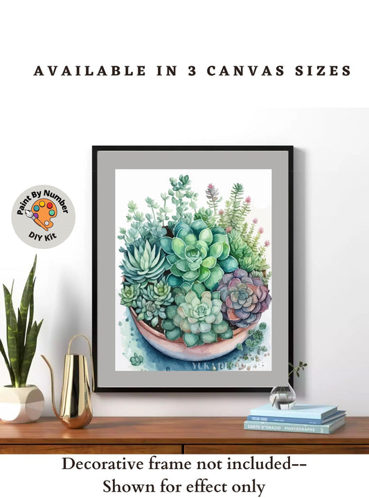 Succulents Garden PAINT by NUMBER Kit Adult indoor Plants DIY Color By Numbers Set Easy Beginners Painting Home Decor Plant Lover Gift Wife