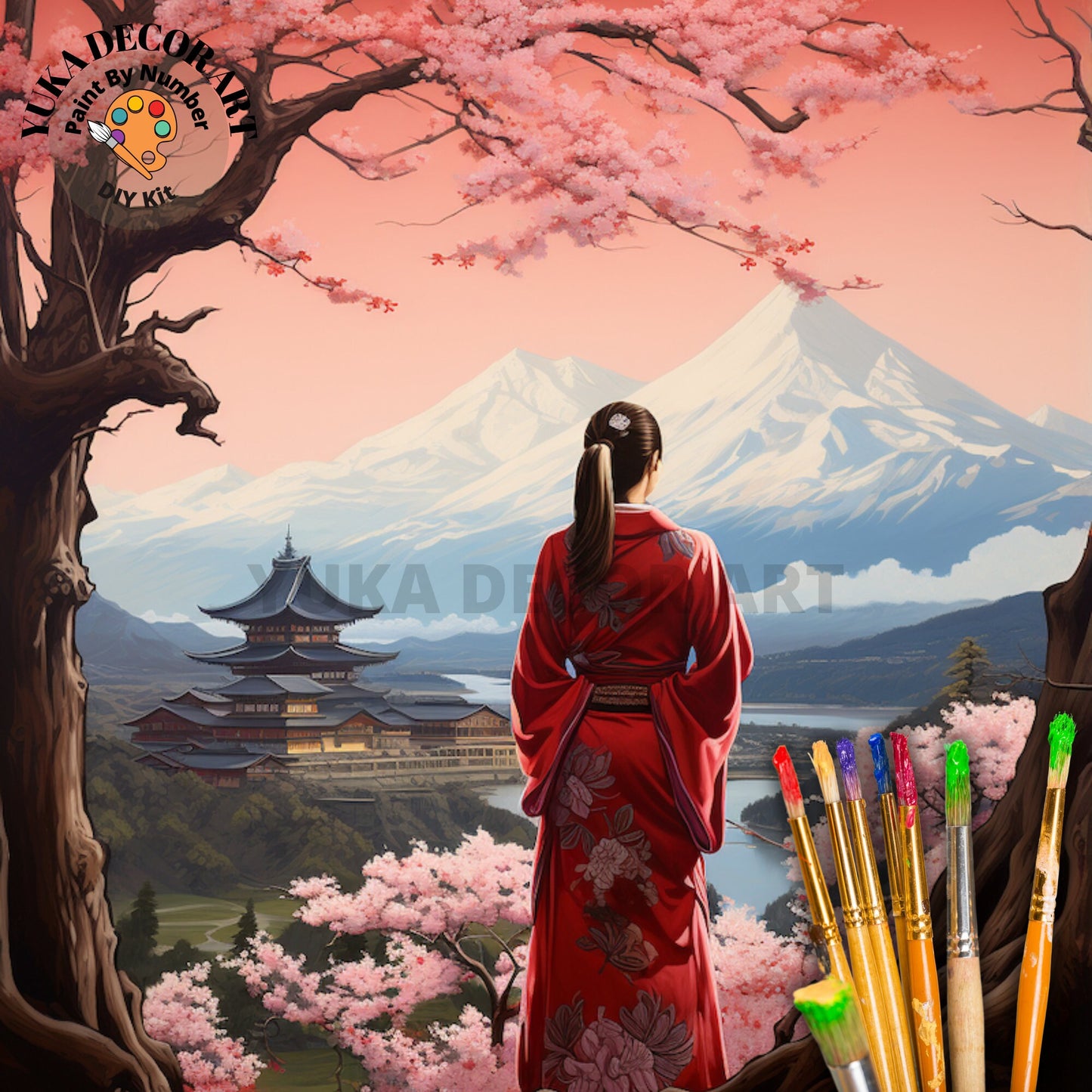 Mt.Fuji PAINT by NUMBER Kit Adults  Beginner DIY Art Kit Pink Cherry Blossoms Japan Woman Acrylic Painting Wall Art Decor Gift For Mom Aunt