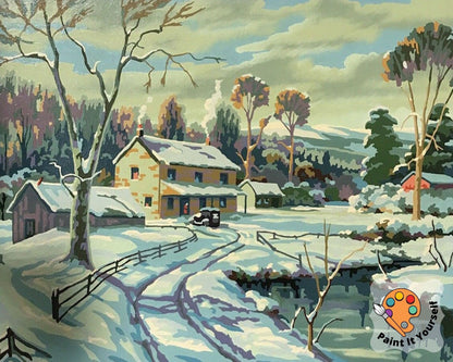 Winter Vintage PAINT by NUMBERS Kit for Adult Snow Fall Village Scenery Vintage Style Painting Easy Beginner DIY Custom Kit Christmas Gift
